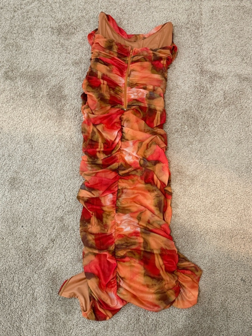 Windsor Vibrant Orange and Red Corset Ruched Strapless Maxi Dress - Picture 2 of 4